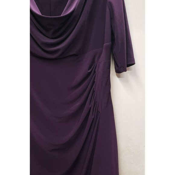 Lauren Ralph Lauren Scoop Neck Dress, Sz 14, Dark Purple, Ruched Sheath Cocktail - Picture 4 of 8